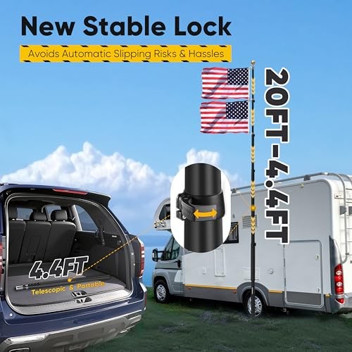 20FT Tailgate Flag Pole with Tire Mount, Fit Tailgate Flagpole Kit