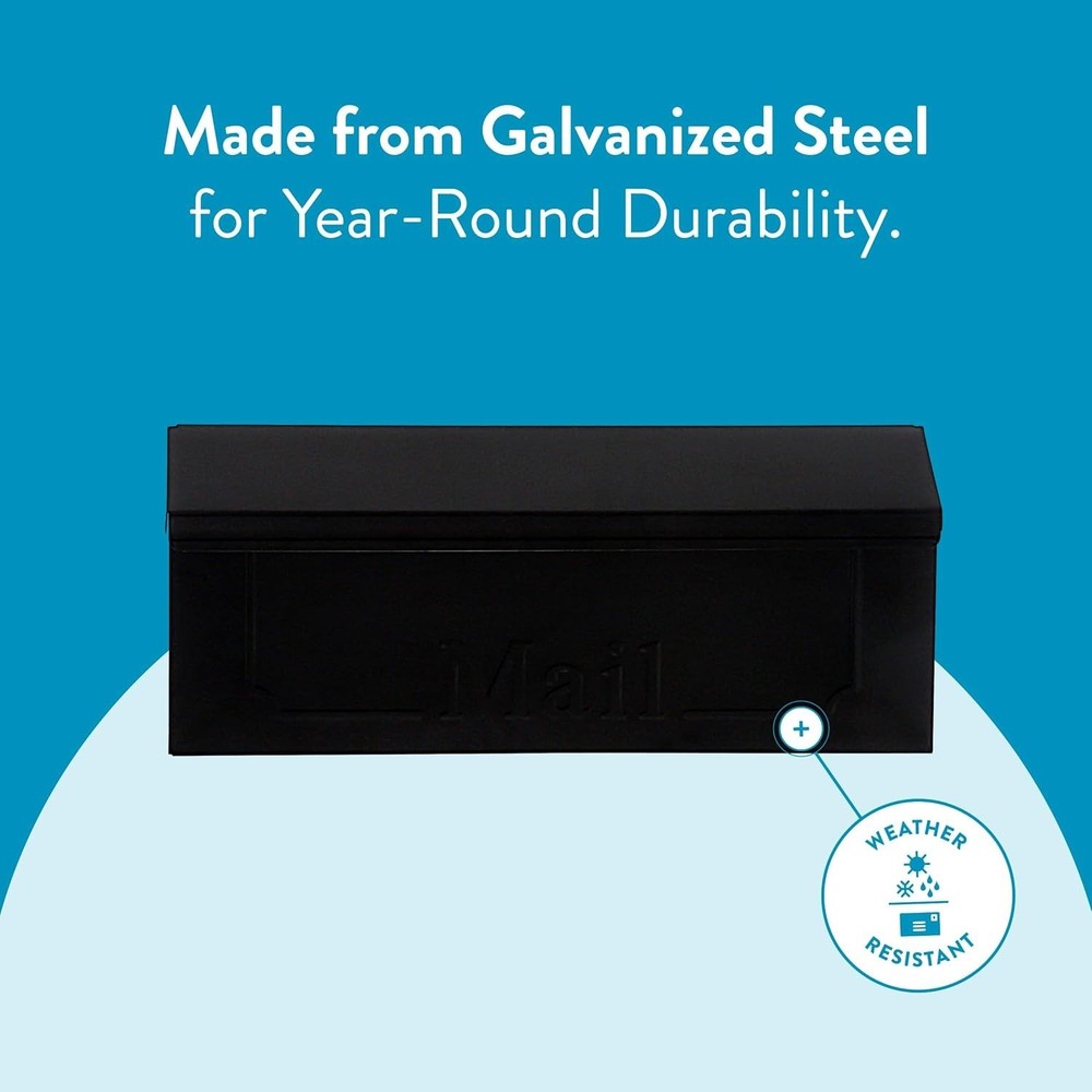 Sleek Black Wall-Mount Mailbox - Timeless Design with Top Access Functionality