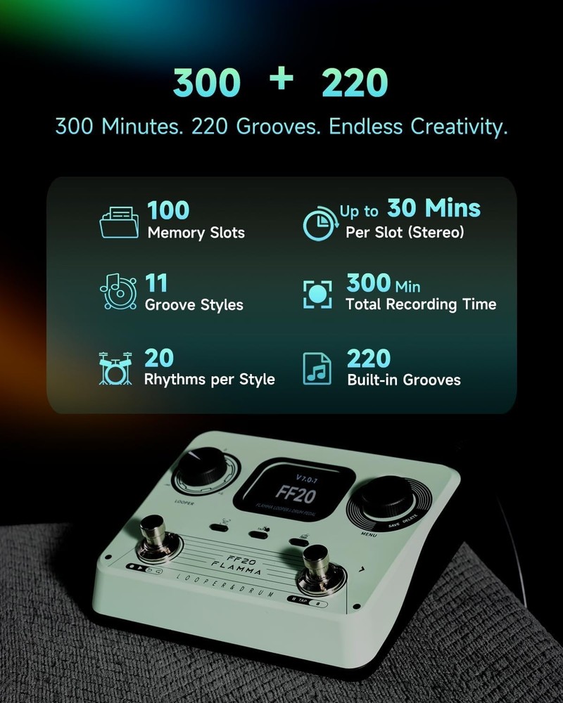 Multi-Function Looper Pedal with Drum Machine 300Min 220Grooves USB