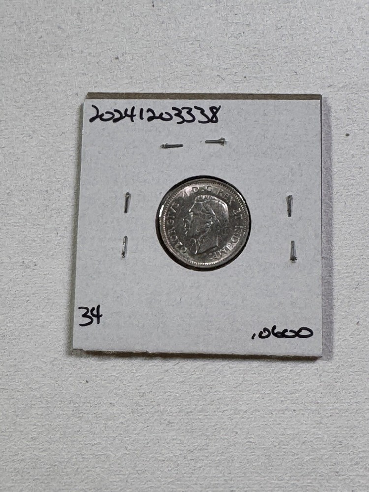 1938 Canada 10 Cents Silver Coin Cleaned