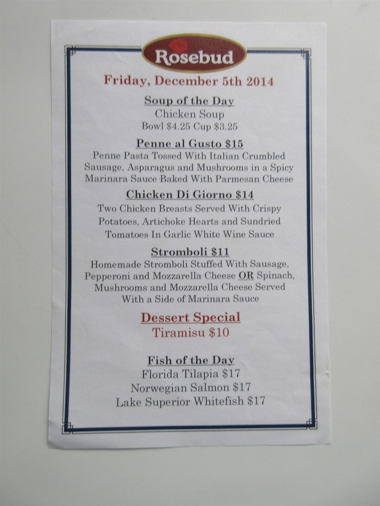 ROSEBUD Restaurant Menu December 5, 2014 Chicago IL