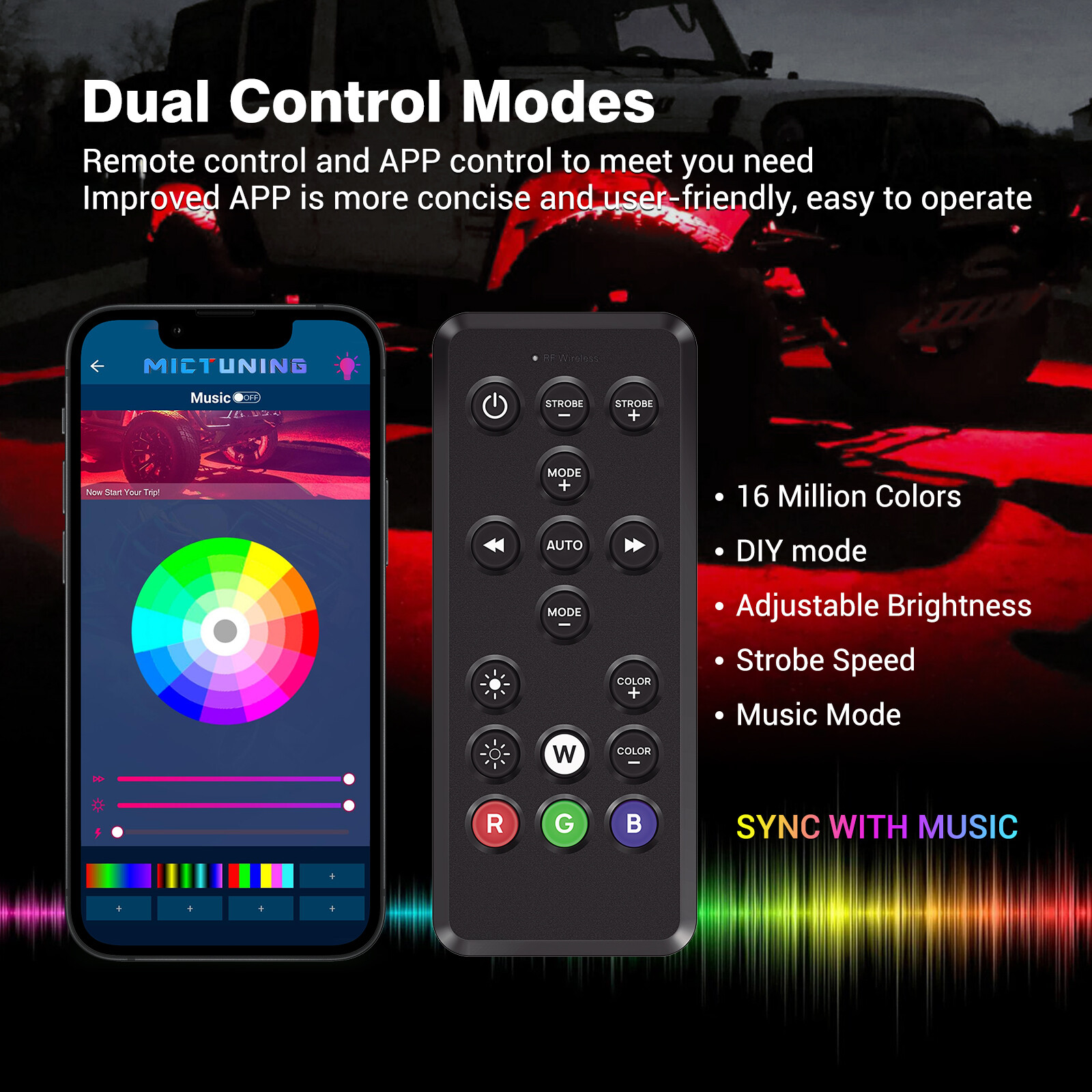 MICTUNING Q1 RGBW LED Rock Lights,12 Pods Underglow Neon Multicolor Lighting Kit