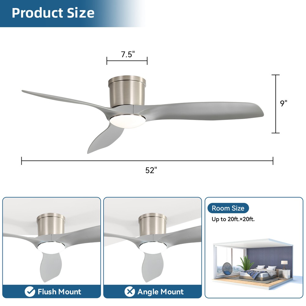 Sofucor Smart 52in Ceiling fan w/ Dimmable LED Voice/APP/Remote Control 6 Speed