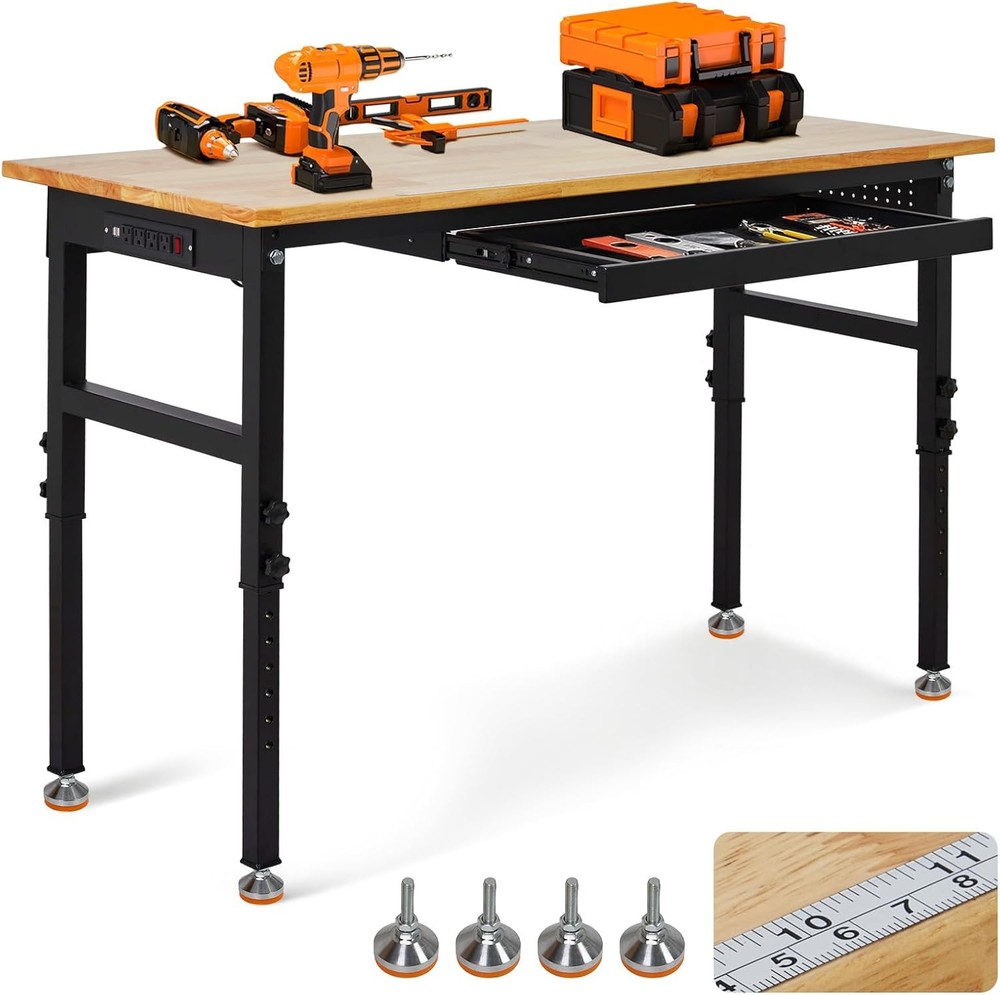 60" Adjustable Workbench with Drawer Work Table for Garage, Office, Home