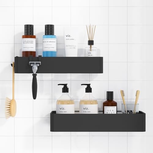 Shower Caddy - 2 Pack Adhesive Shower Organizer, Rustproof Metal Large Black