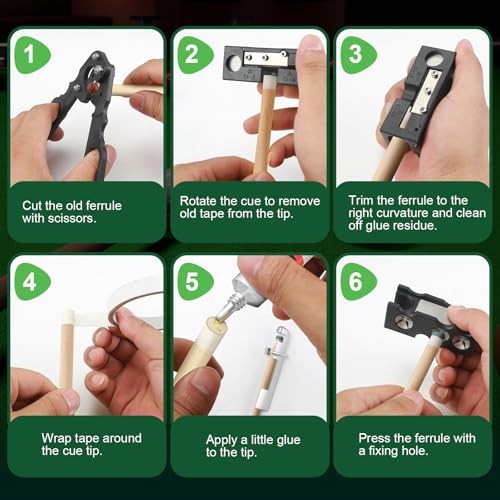 11-in-1 Pool Cue Tip Replacement Kit, Cue Tip Shaping Tool, Professional Cue