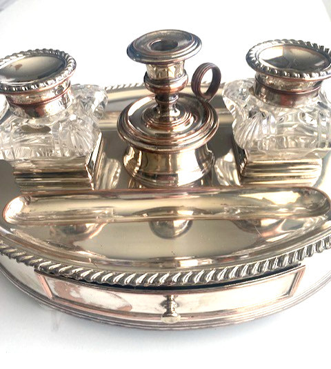 SUPERB RARE-GEORGE III OLD REAL SHEFFIELD PLATE INKSTAND c.1790-1810