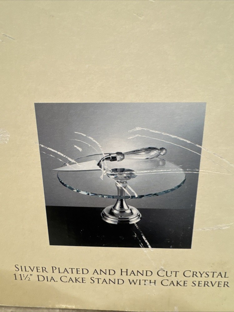 Godinger Hand Cut Crystal Cake Stand with Silver Plated Cake Server.