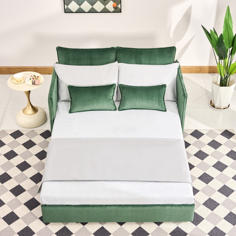 Green/Gray Pull Out Sofa Bed 3-in-1 Sleeper Sofa Convertible Couch with USB Port