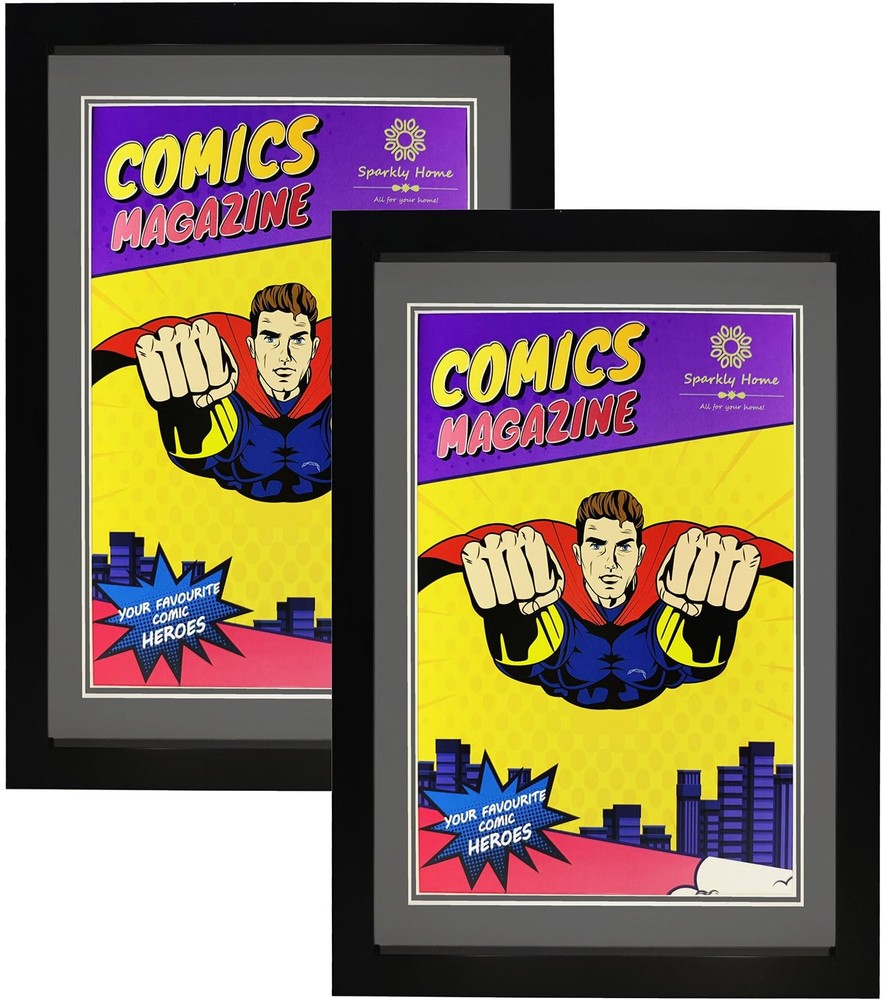 SparklyHome Comic Book Frame with Double Gray 2 Pack Black Mat