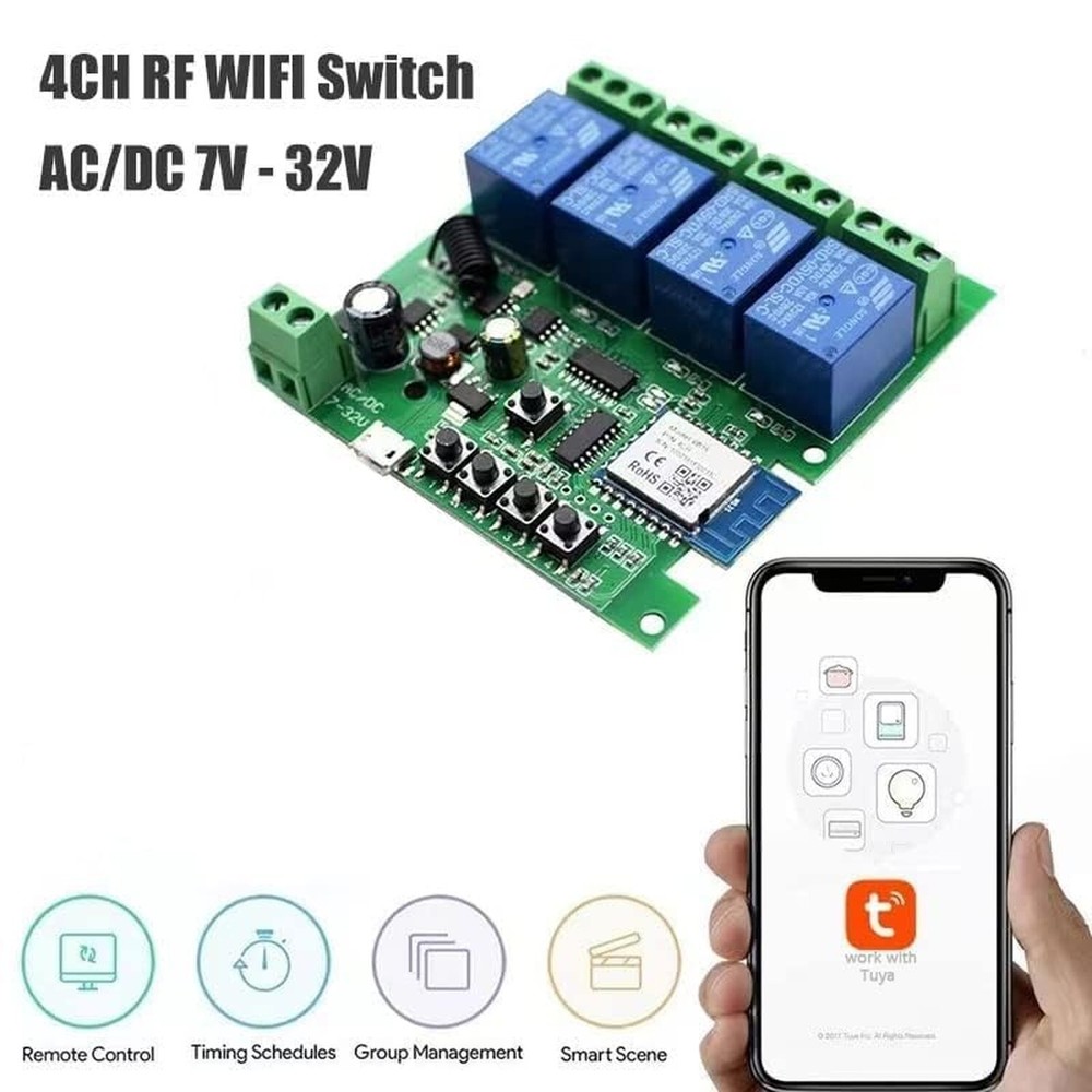 4CH Wireless Relay Module | Smart Home Control | Remote Switch | Self-Locking...