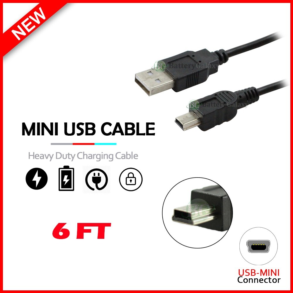 5 Pin Mini 6FT USB Cable Data Sync Charging Cord for Camera, Nuvi, GPS, PS3, MP3