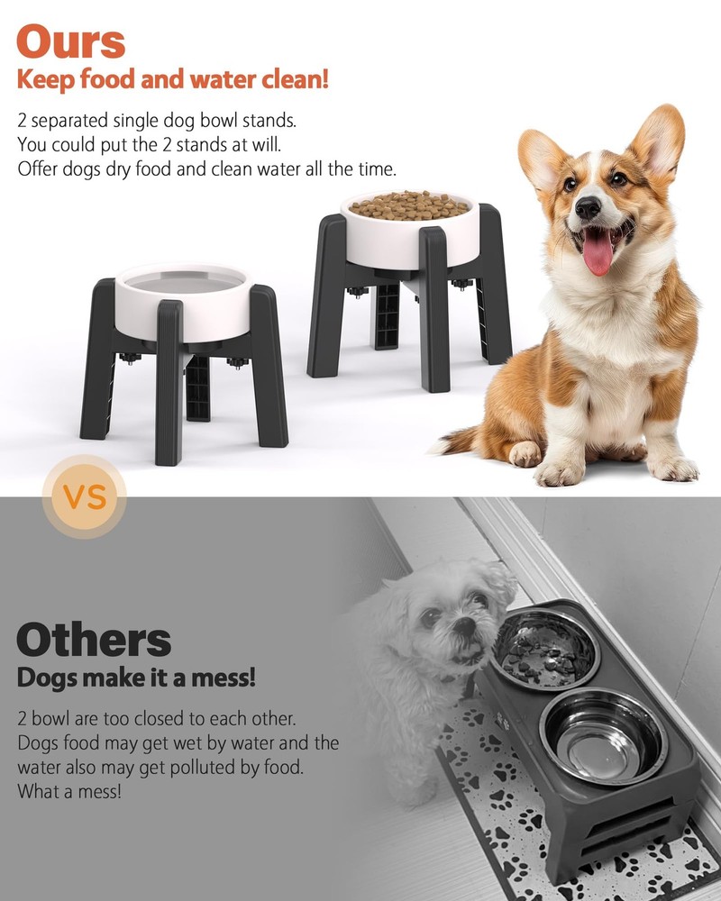 2 PCS Dog Bowl Stand Adjustable Width Stand Only Elevated Pet Feeder