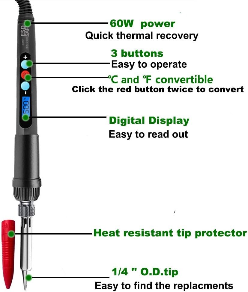 60W Digital Soldering Iron Heat Set Insert Tool with Extra Tips...