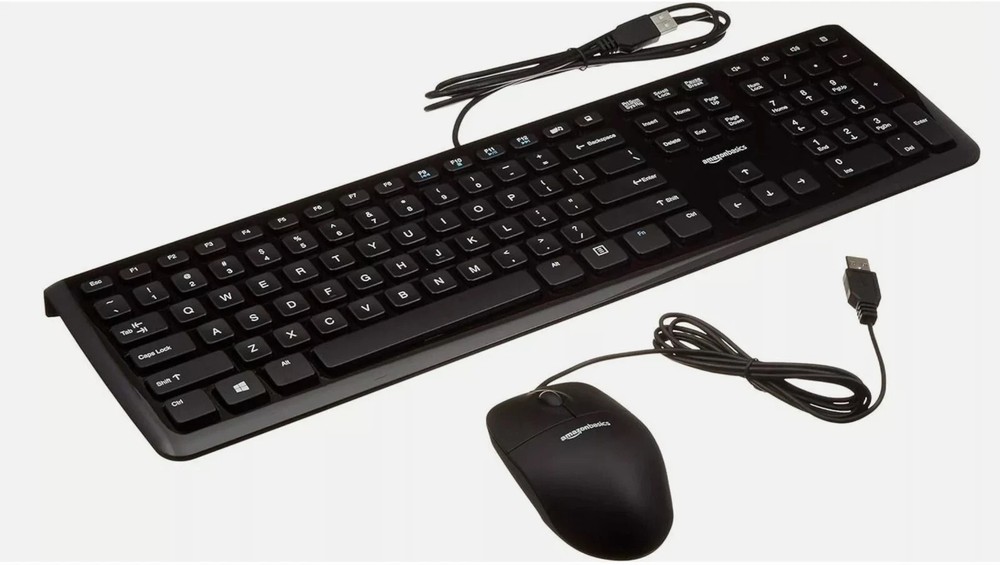 Amazon Basics USB Wired Computer Keyboard (QWERTY) and Mouse Bundle Pack, Black