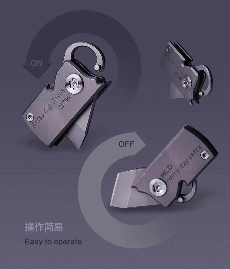 D2 Blade Titanium Knife Hook Mini Pocket EDC Tool Survival Folding Belt Keychain