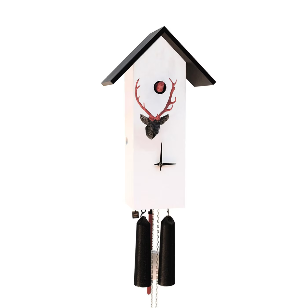 White Cuckoo Clock with Deer Head, Deer Cuckoo Clock, Handmade Cuckoo Clock