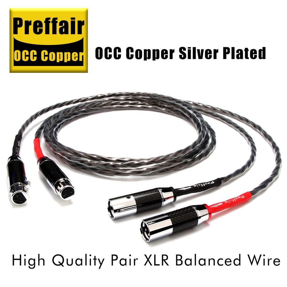 Pair OCC Copper Silver Plated 2XLR Balanced Cables PTFE Insulation