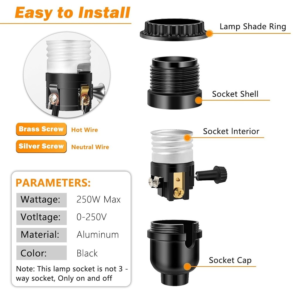 Stylish E26 Black Light Socket with Integrated ON/Off Switch for Easy Install