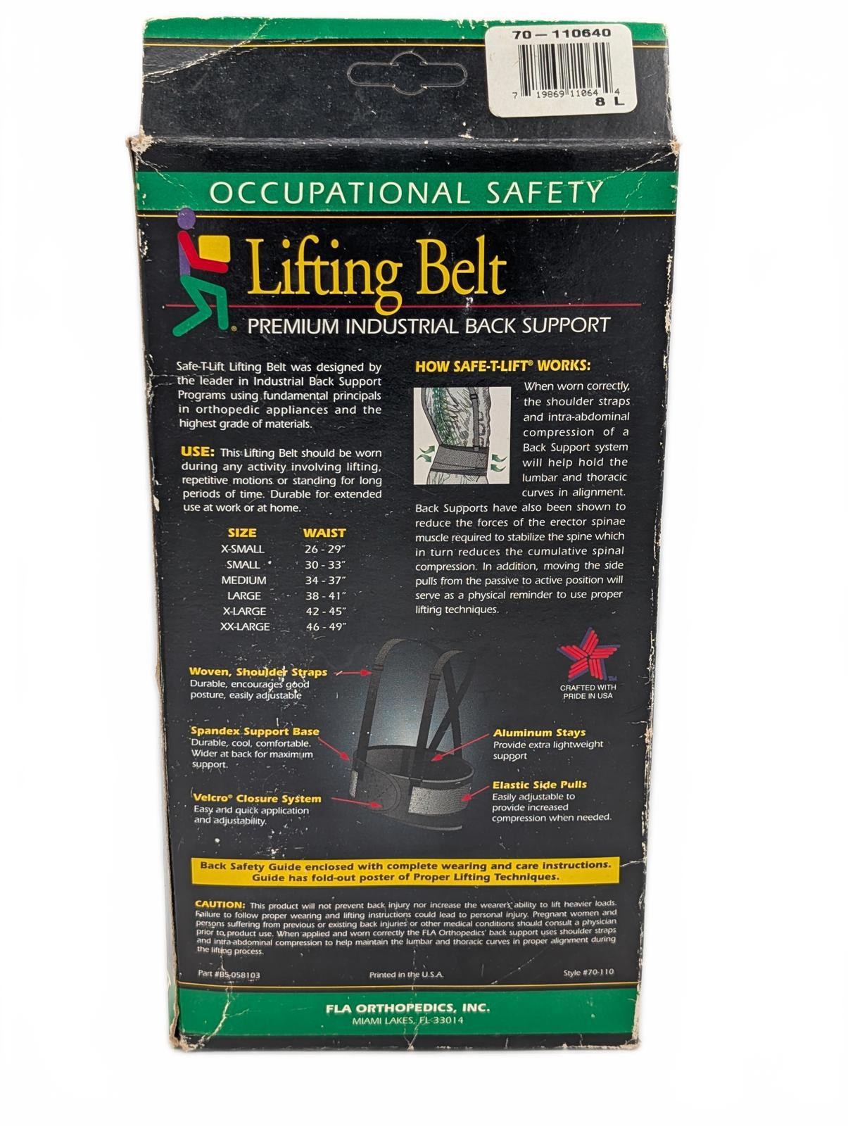 Safe-T-Lift Occupational Safety Lifting Belt Back Support Unisex Large 38-41
