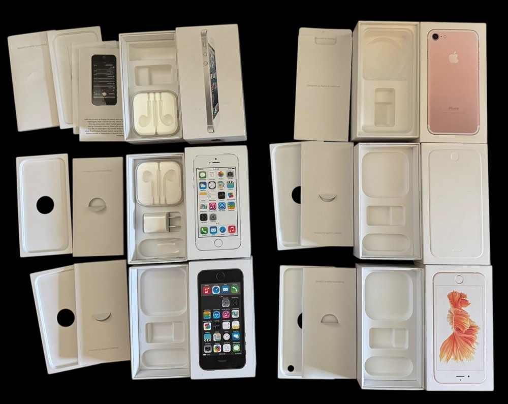 10 Apple Original iPhone Empty Boxes Gens 5 thru 15pro + 1 hdphon + 2 USB Blocks