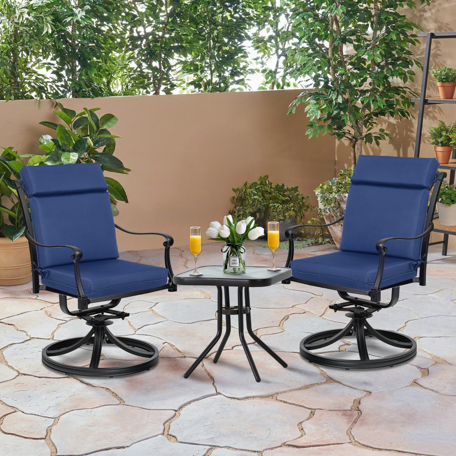 4Pcs Chair Cushions Seat Outdoor Patio High Back Deck Cartridge Cushion with Tie