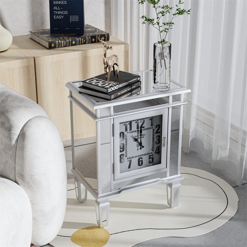 Drawer Mirrored Nightstand Side End Table Bedside Table for Bedroom Living Room