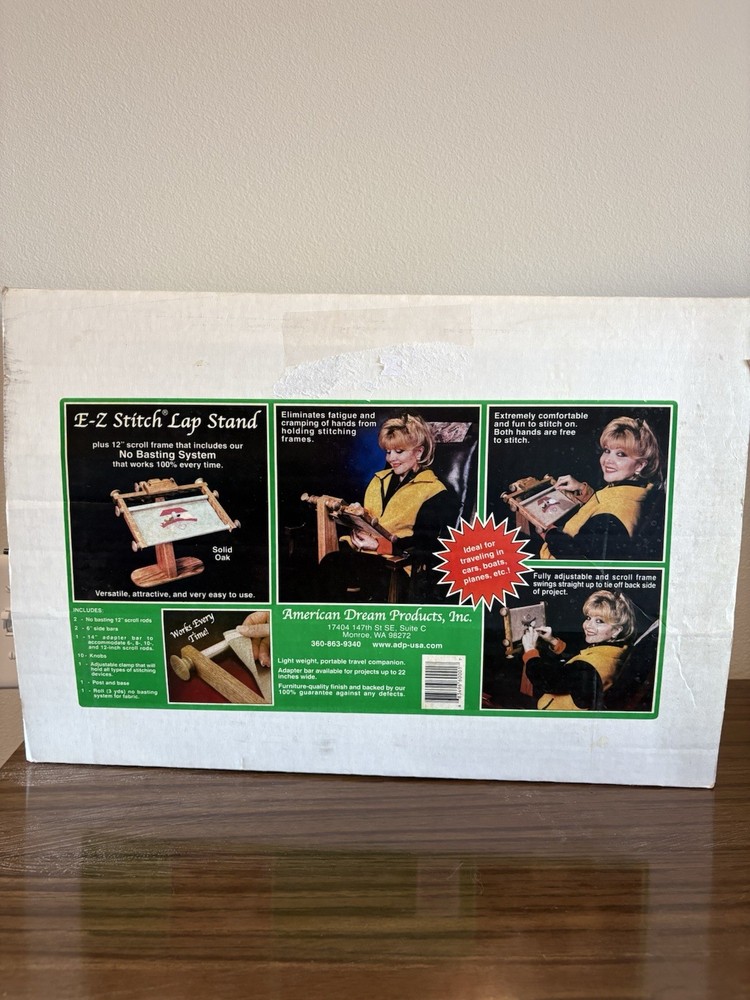 Solid Oak E-Z Stitch Lap Stand Hands Free Needlework Holder Portable IN BOX READ