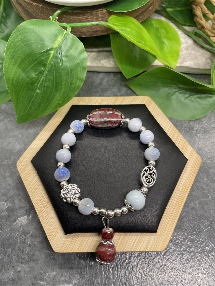 Handmade Ceramic Bead Beaded Stackable 6” Plus Stretch Bracelet New B324