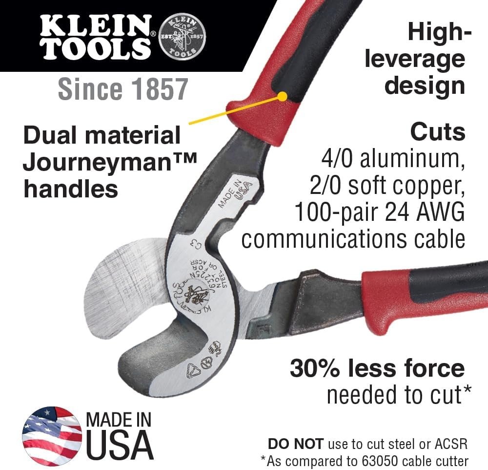 Cable Cutter, , Journeyman High-Leverage Wire Cutter and Stripper for Cutting...