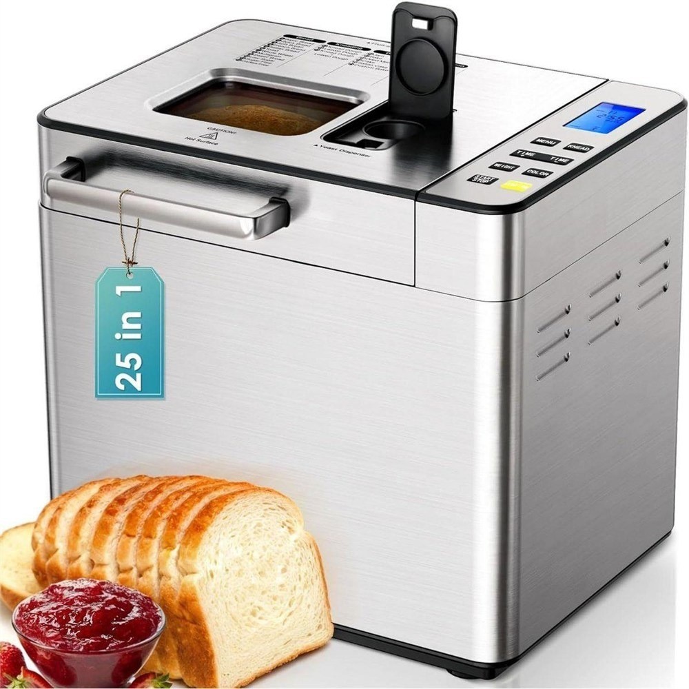 2lb Bread Maker 25 Programs Auto Dispenser 650W Machine Stainless Steel