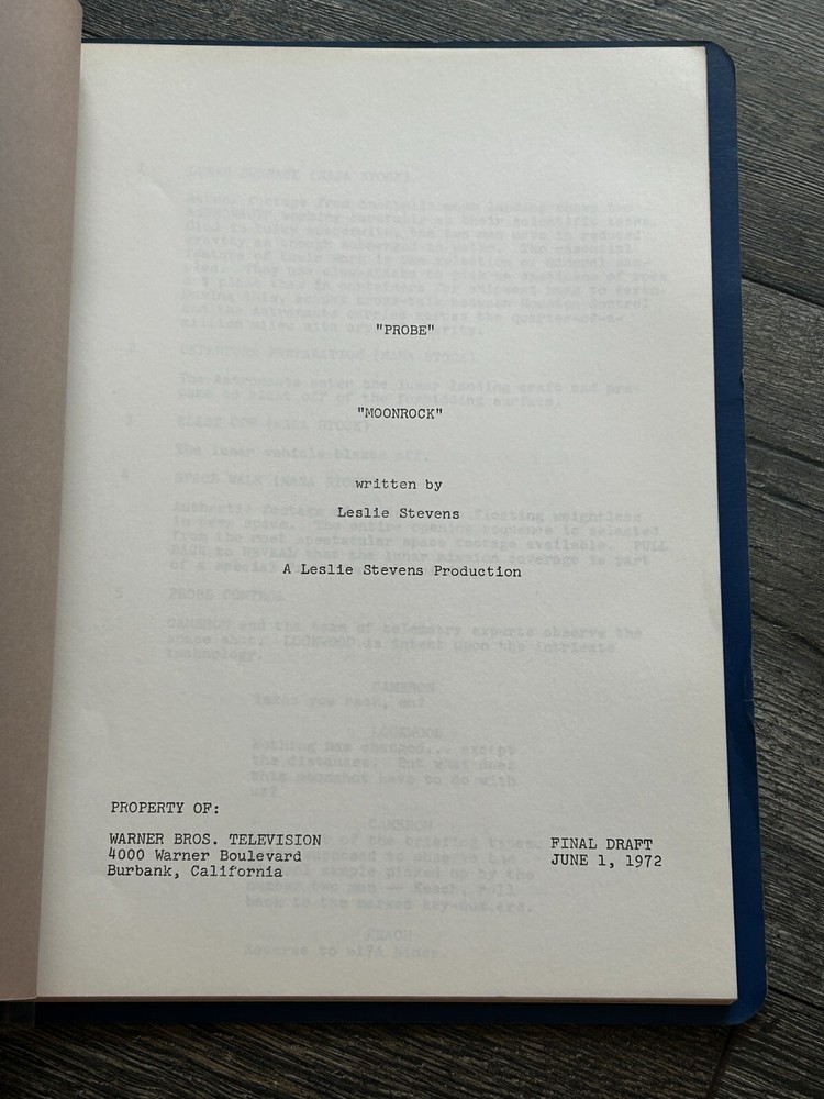 PROBE TV Show Script Moonrock Final Draft June 1 1972 Leslie Stevens