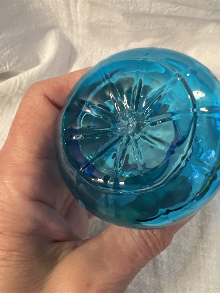 Handblown Mini Pitcher Blue With Clear Applied Handle 3.5”