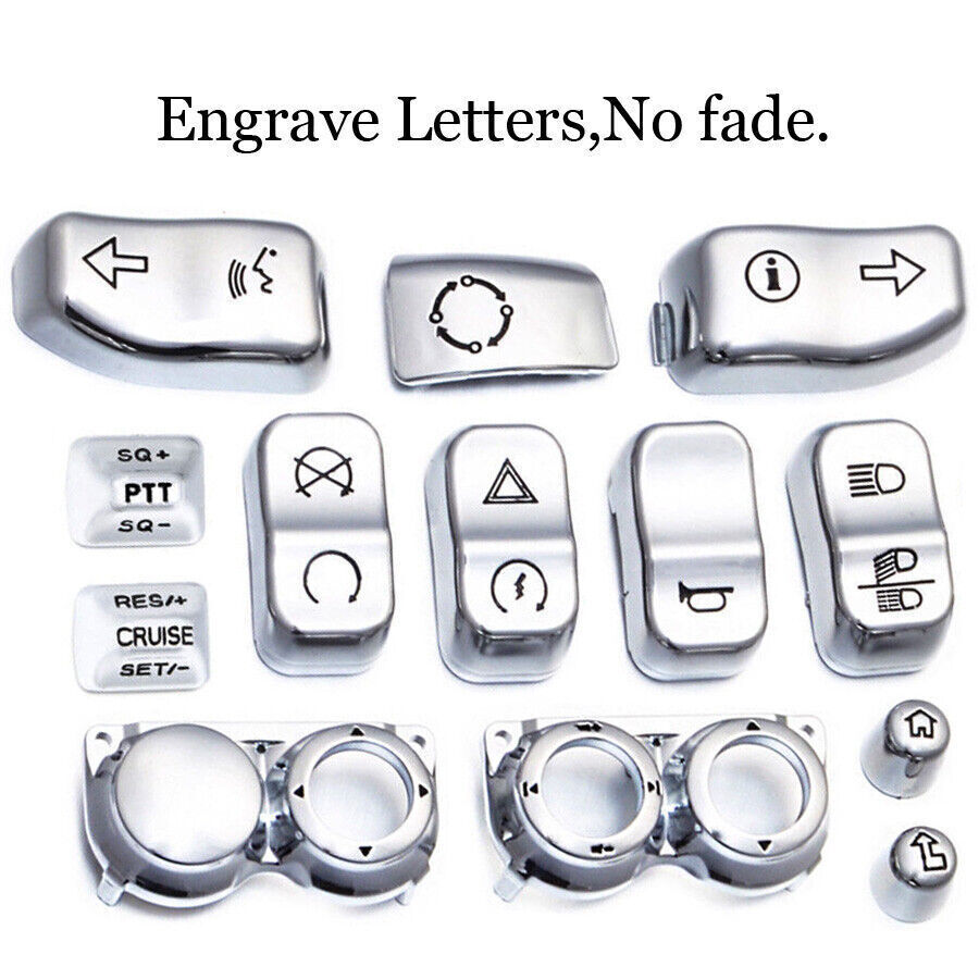 13pcs Chrome Hand Control Switch Housing Button Cap For Harley Touring #2014-19
