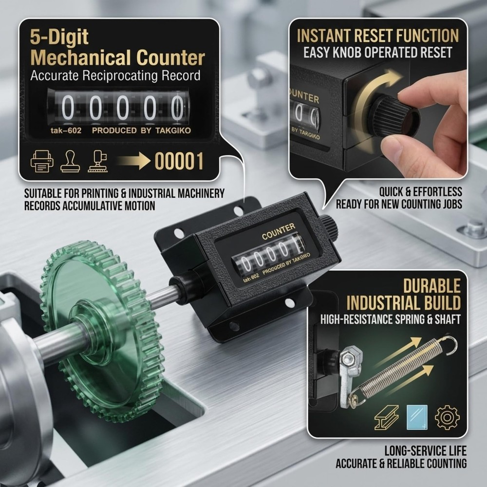 Mechanical Counter 5 Digit 0-99 Mechanical Resettable Counting Reset Function