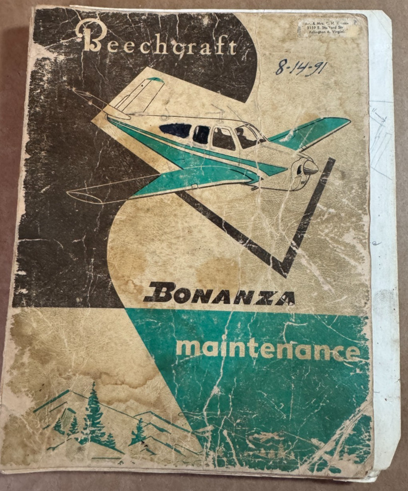 Original 1957 Beech Model 35  Maintenance Manual