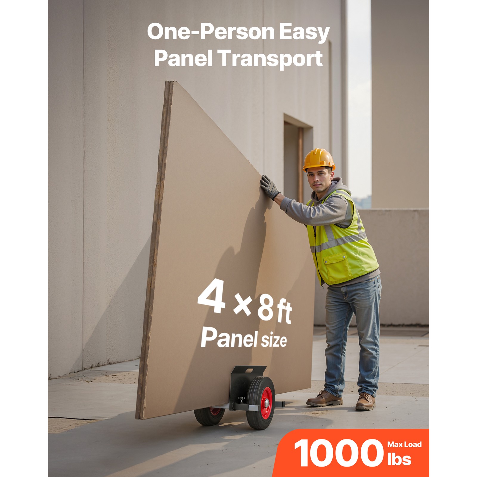 Uimoso Panel Dolly 1000 lbs Capacity 10“ Rubber Wheels Drywall Transport