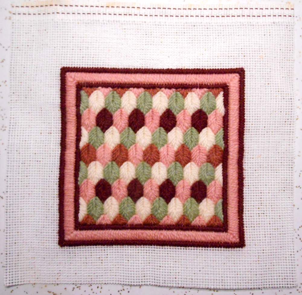 Vintage Bargello Needlepoint Canvas Completed 5 x 5"