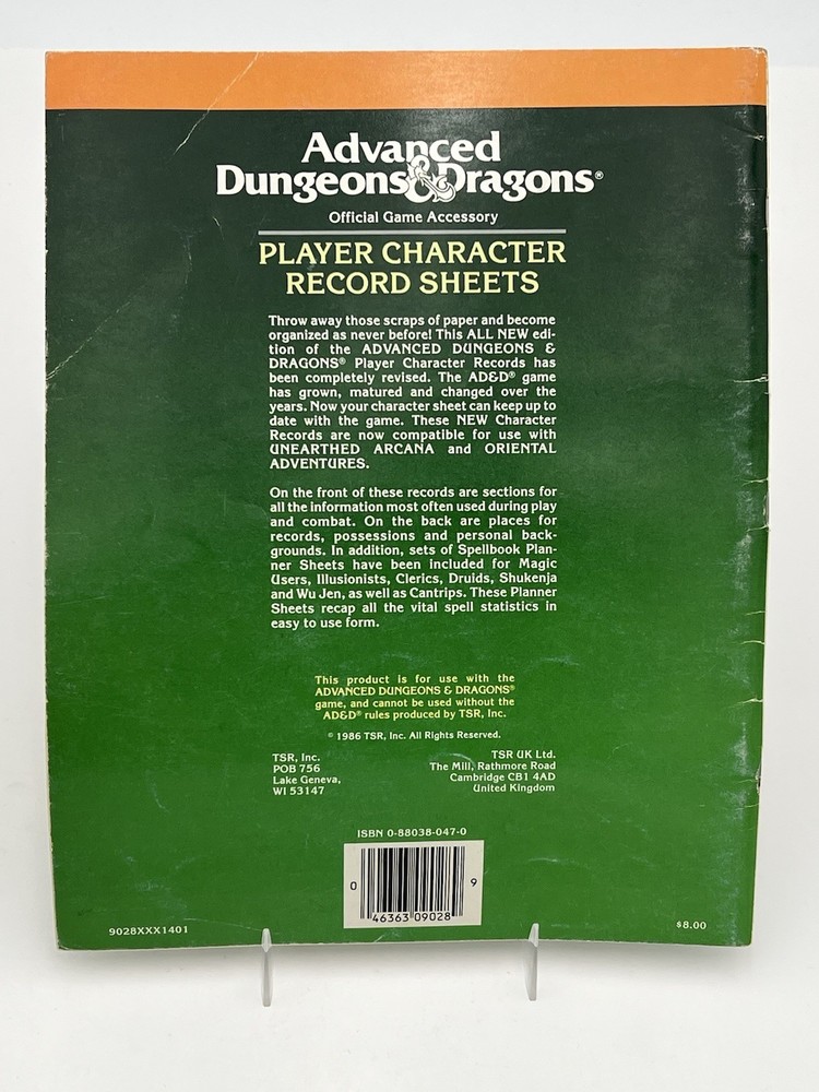 REF2 PLAYER CHARACTER RECORD SHEETS DUNGEONS & DRAGONS AD&D TSR 9028 USED