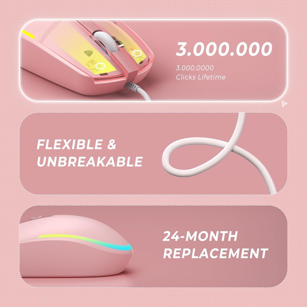 Wired Mouse - USB Computer Mouse Wired with RGB Backlit Optical LED Mouse wit...