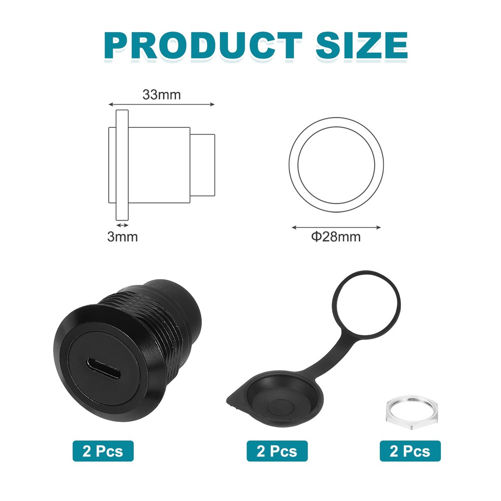 2Pcs Type C Panel Mount Coupler, USB C Pass Through 10Gbps Black