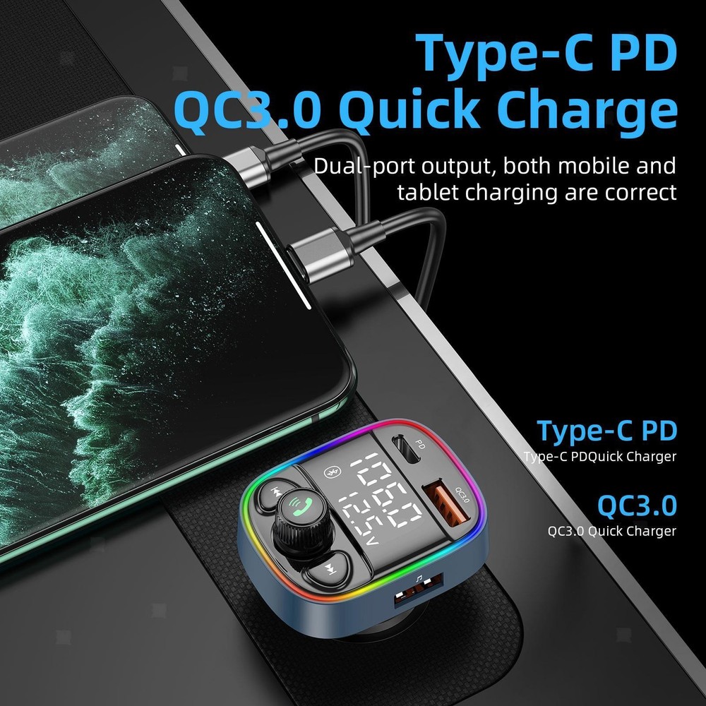 Car Adapter U Disk Music Player 7 Color Backlit Fast Handsfree Call for