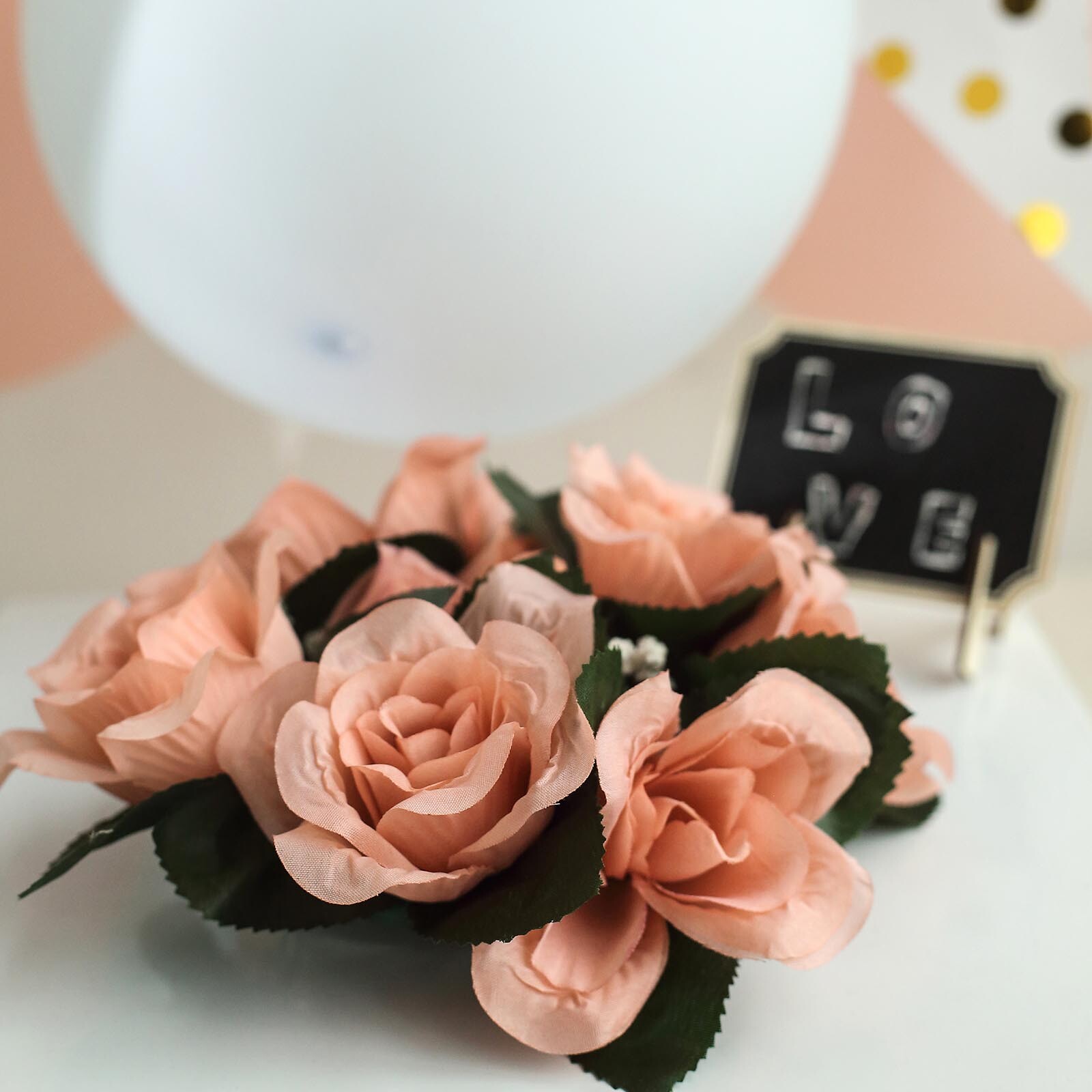 4 Dusty Rose CANDLE RINGS with SILK ROSES Wedding Flowers for Centerpieces SALE