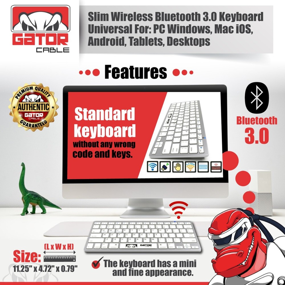 Wireless Bluetooth Keyboard For Windows PC Mac iOS Android iPhone Tablet Slim