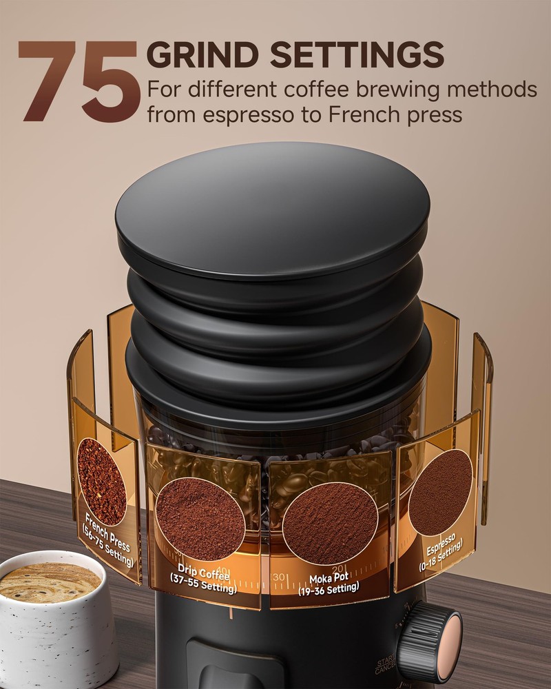AMZCHEF Single Dose Coffee Grinder – 75 Settings 75 Grind Settings, Black