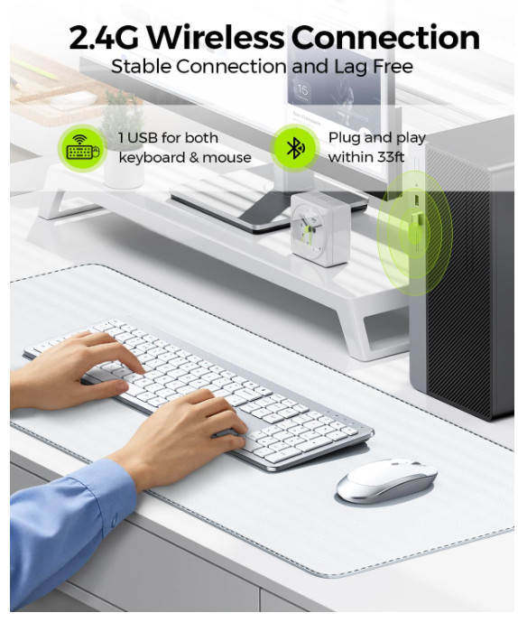 Wireless Keyboard and Mouse Combo - Full Size Slim Thin Wireless Keyboard Mouse