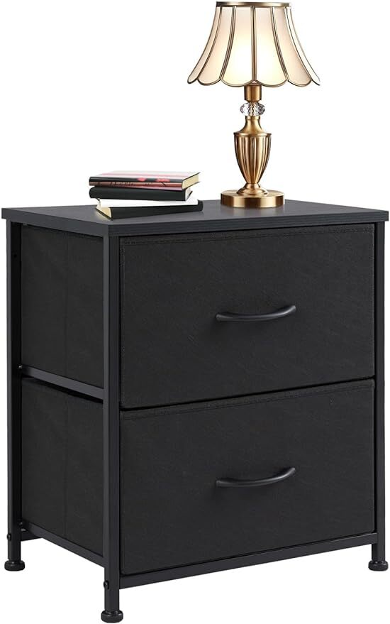 Nightstand with 2 Fabric Drawers Small Dresser Bedroom Living Room Furniture