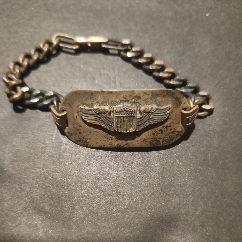 WWII US Air Force Pilot ID Sweetheart Bracelet Sterling Silver Size 7"