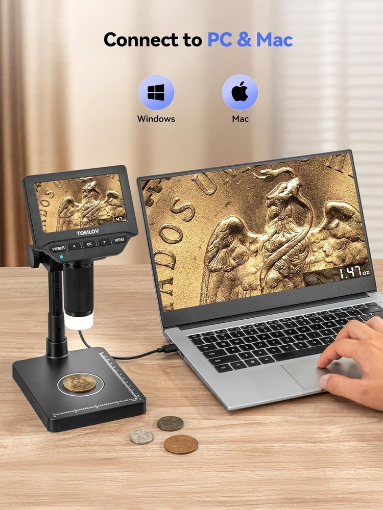 DM4W Microscope with Weighing Scale: 4.3" Digital Coin Microscope with Screen...