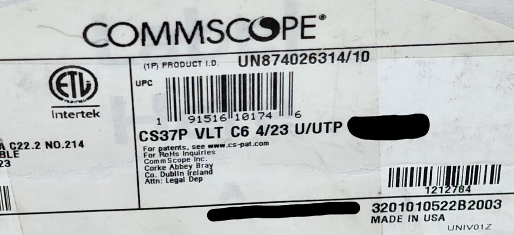Commscope CS37P 23/4P Cat6 U/UTP WebTrak Plenum Network Cable CMP Violet /100ft